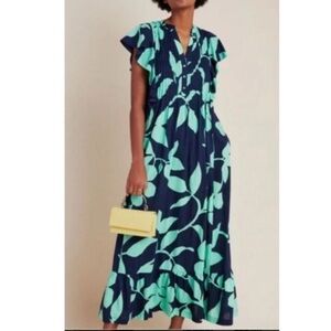 Anthropologie Maeve Cassandra Dress Maxi Navy and Green Floral,  size XS